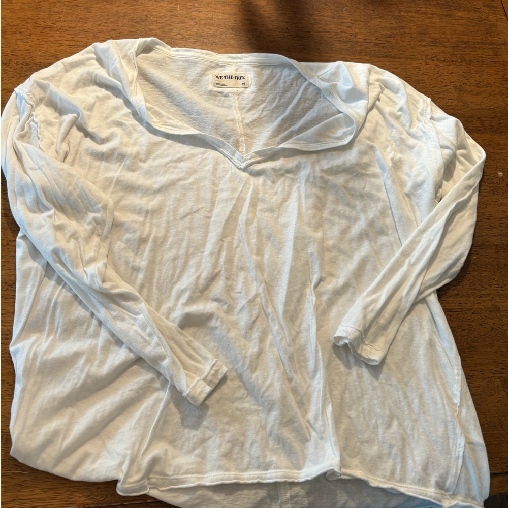 We the Free. White Long Sleeve V neck Top